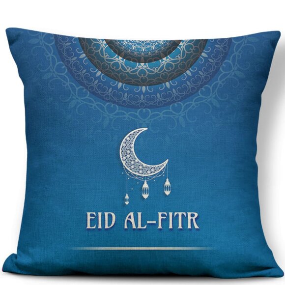 Blue Eid Al-Fitr Pillow Covers 18x18 Decorative Linen Pillow Covers - Picture 1 of 3